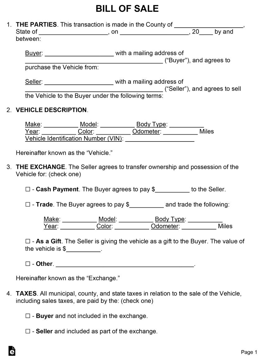 Car bill of Sale