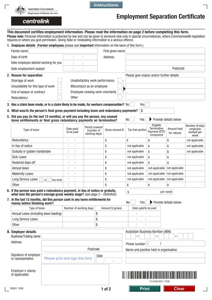 Employment Separation Certificate