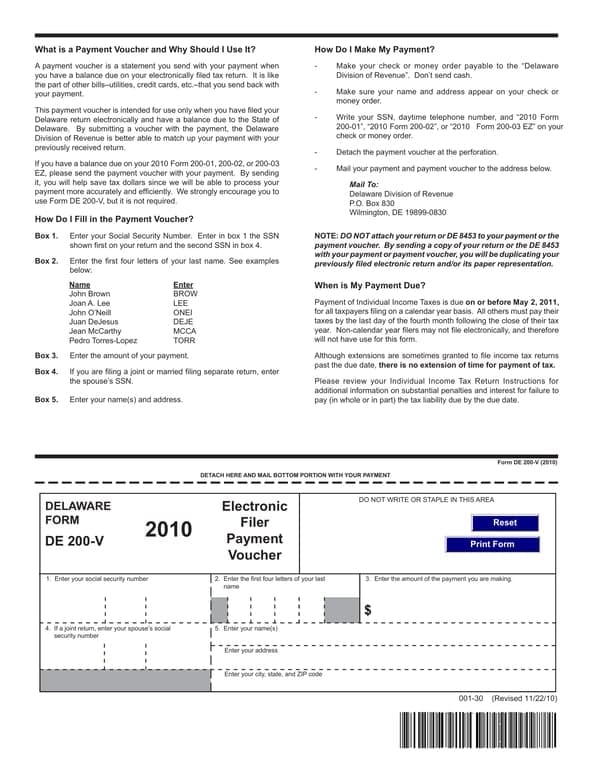 Delaware Payment Voucher for Electronically Filed Tax with Balance Due