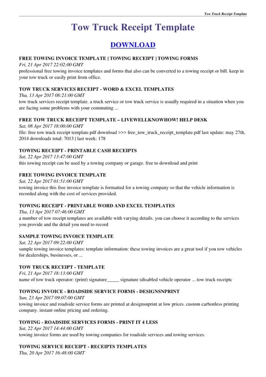Tow Truck Receipt Template for Efficient Towing Services Management