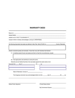 Nebraska Property Ownership Transfer Deed form preview