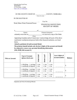 Nebraska Financial Institution Receipt of Order Acknowledgment and Account Details form preview