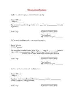 Delaware Notarial Certificate and Cash Receipt Acknowledgment form preview