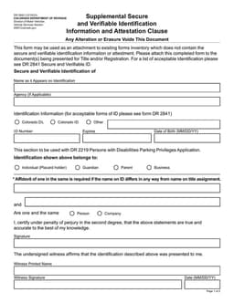 Colorado DR 2842 Identity Verification for Motor Vehicle Registration form preview