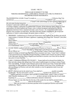 VRLTA Lease Agreement NVAR K1354 for Virginia Residential Leasing form preview