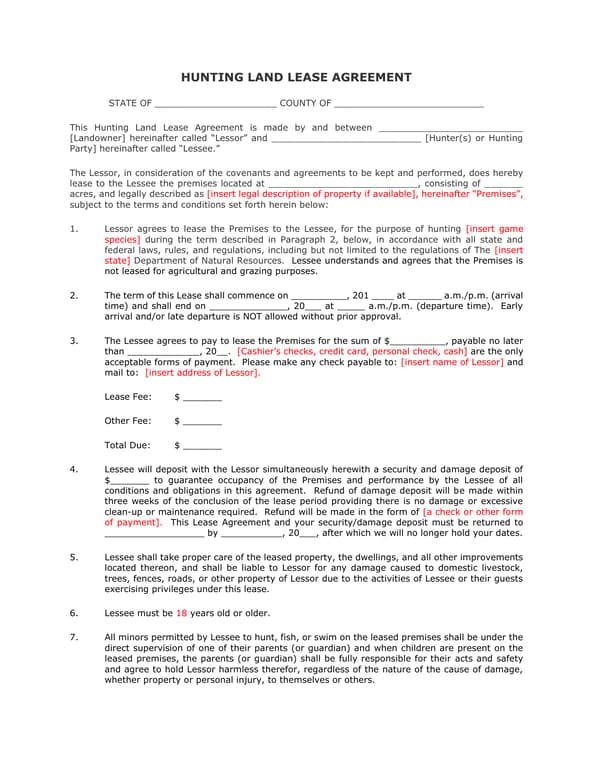 Get the most current Hunting Land Lease Agreement Explained form now