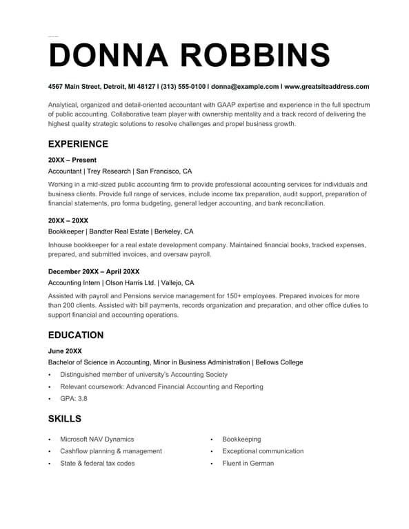 ATS Bold accounting resume