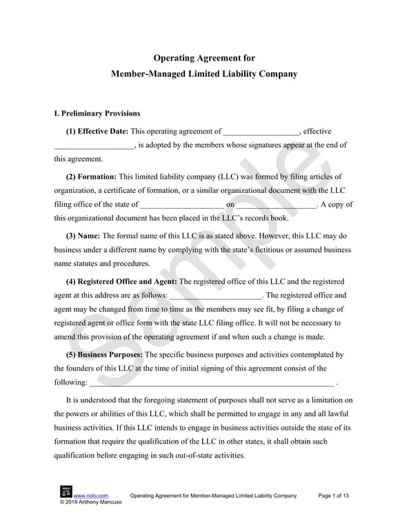 Get the most current LLC Member-Managed Operating Agreement Overview form now