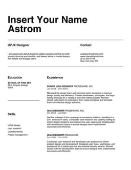 Classic UIUX designer resume form preview