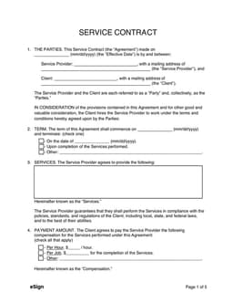 Vendor Service Contract Template - Effective Date and Terms Agreement form preview