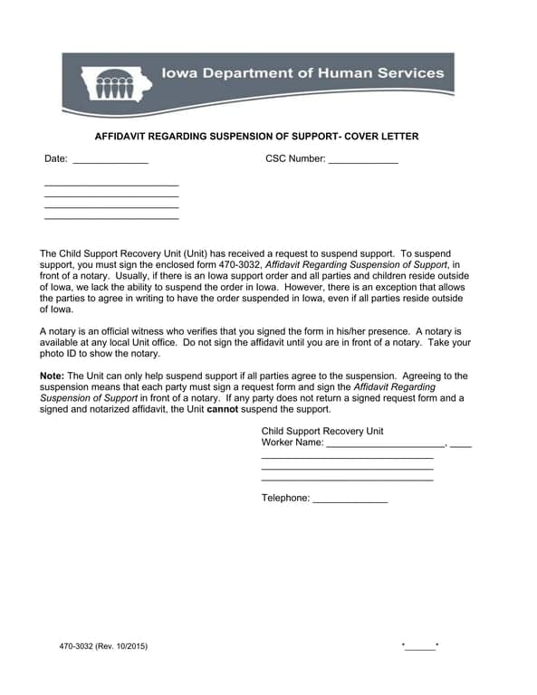Iowa 470-3032 Affidavit for Suspension of Child Support