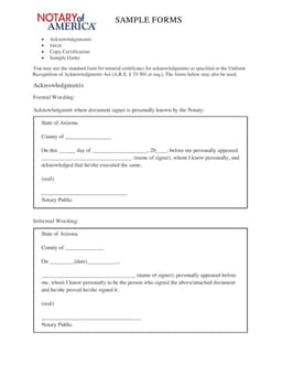 Arizona Child Travel Consent Notary Acknowledgment A.R.S. § 33-501 form preview