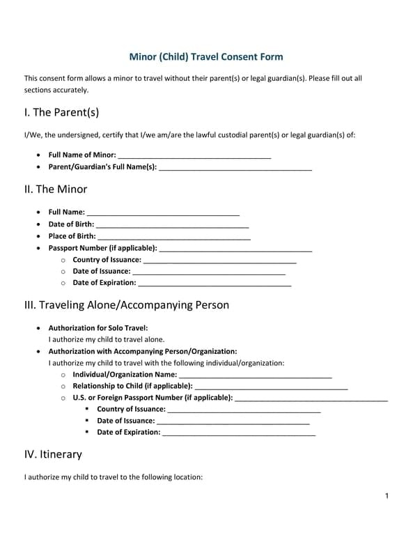 Arizona Minor Travel Consent Details