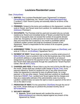 Louisiana Residential Lease Agreement Basic Specifications form preview
