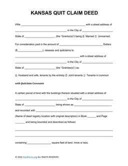 Kansas Quit Claim Deed Transfer for Real Estate Property Rights form preview