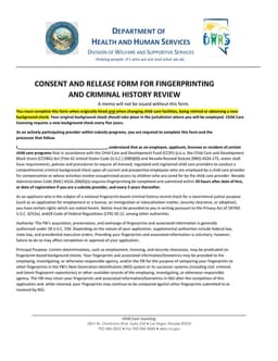 Nevada Child Care Licensing Consent and Release - Fingerprinting and Criminal History Review form preview