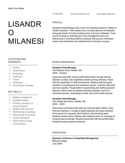 Modern hospitality resume form preview