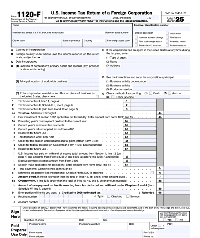 1120-F – U.S. Income Tax Return of a Foreign Corporation