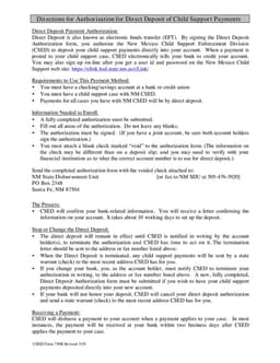 New Mexico Direct Deposit Child Support Payments - CSED 730B Revised 3/19 form preview