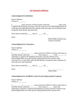 Alabama Notarial Certificates for Cash Receipt Acknowledgment form preview