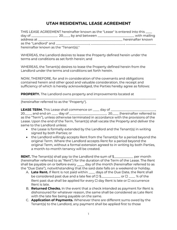 Get the most current Utah Residential Lease Agreement Overview form now