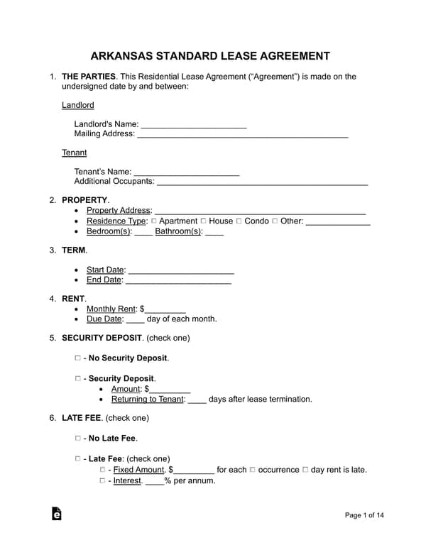 Arkansas Residential Lease Agreement - Legal Contract for Property Leasing