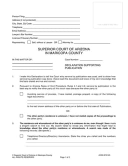 Arizona Superior Court JV25f-070120 - Support Affidavit for Service by Publication Documentation form preview