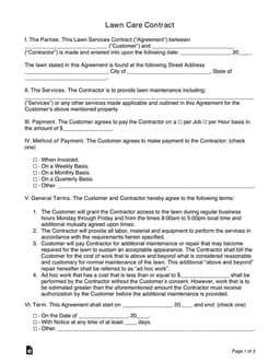 Lawn Maintenance Services Agreement form preview