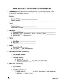 New Jersey Standard Residential Lease Agreement Overview form preview