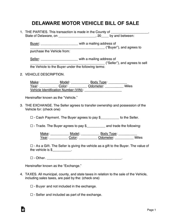 Delaware Vehicle Ownership Transfer Documentation