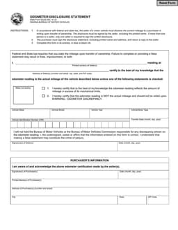 Indiana Bureau of Motor Vehicles Odometer Disclosure State Form 43230 form preview