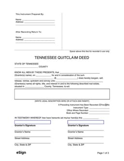 Tennessee Property Ownership Transfer Deed form preview