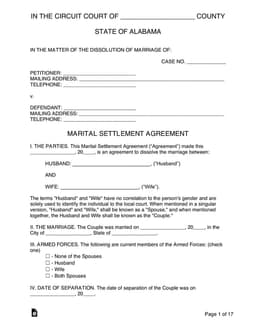 Alabama Minor Children Marital Settlement in County Circuit Court form preview