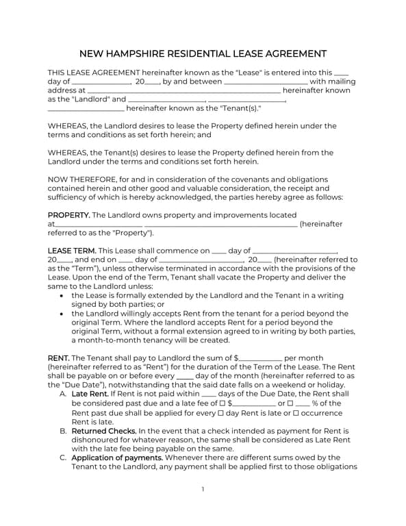 Get the most current New Hampshire Residential Lease Agreement Basics form now