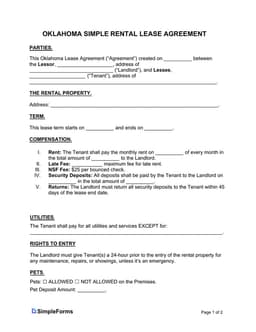 Oklahoma Basic Rental Lease Agreement Details and Provisions form preview