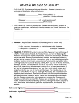 General Release of Liability Document - Waive Future Claims Agreement form preview