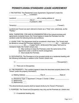 Pennsylvania Standard Lease Agreement for Residential Property form preview