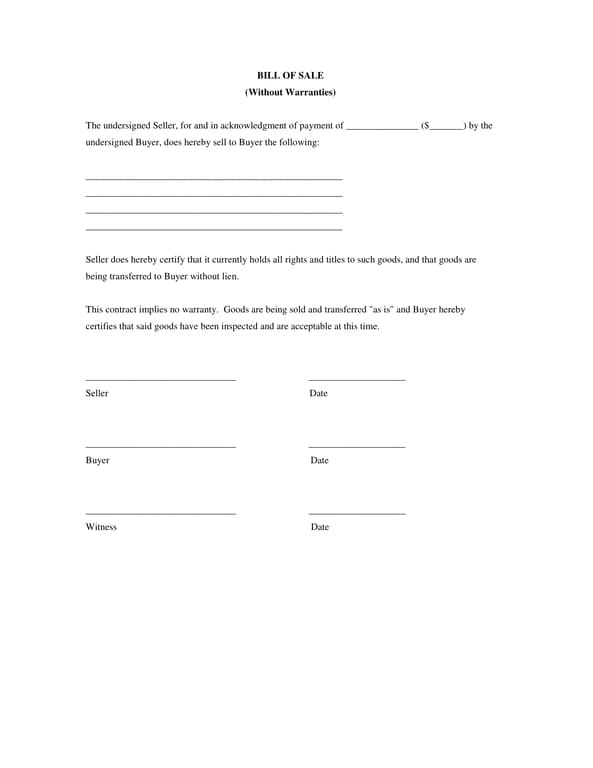 California As-Is Car Bill of Sale Without Warranties Overview