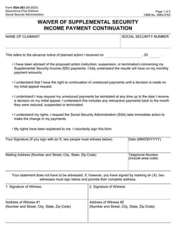 Social Security Administration SSA-263 - Waiver of SSI Payment Continuation form preview