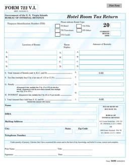 Hotel Room Tax Return 722 V.I. - U.S. Virgin Islands Bureau of Internal Revenue form preview