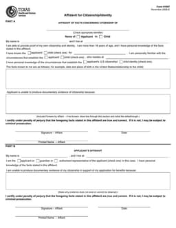 H1097 - Texas Affidavit for Citizenship and Identity Verification form preview
