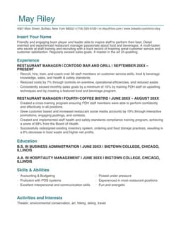 Industry manager resume form preview