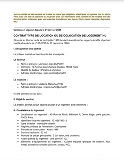 French Rental Agreement Template – Contrat Type de Location ou de Colocation de Logement Nu form preview