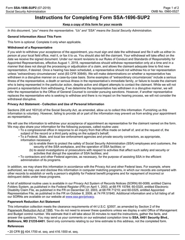 Get the most current SSA-1696-SUP2 Appointment Withdrawal Document - Social Security Administration form now