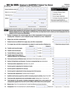 IRS 941 – Employer’s Quarterly Federal Tax Return form preview