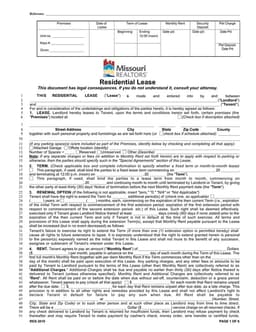 Missouri RES-3010 Residential Lease Agreement Summary form preview