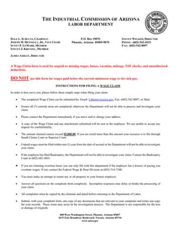 Arizona Wage Claim Application - Industrial Commission Labor Department form preview