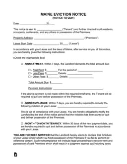 Maine Legal Notice for Lease Violation and Eviction form preview