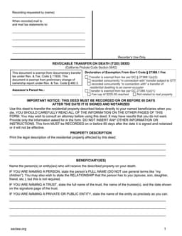 California Transfer on Death Deed - Probate Code Section 5642 Exemption - Revocable TOD form preview