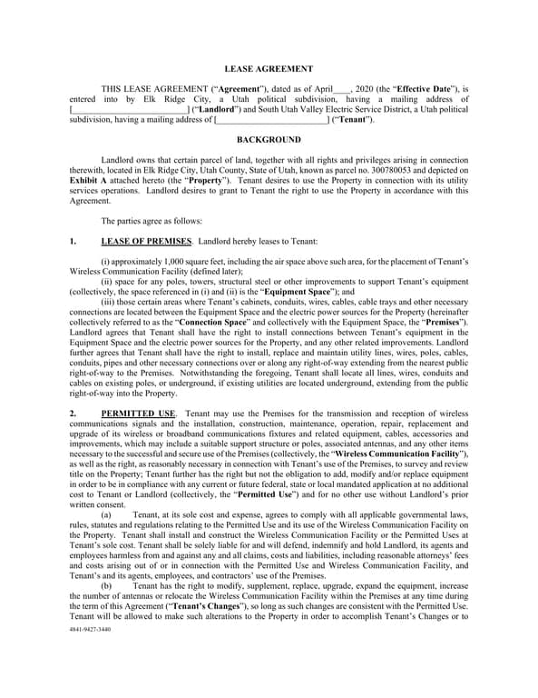 Get the most current Utah Elk Ridge City Land Lease Agreement for South Utah Valley Electric Service District form now